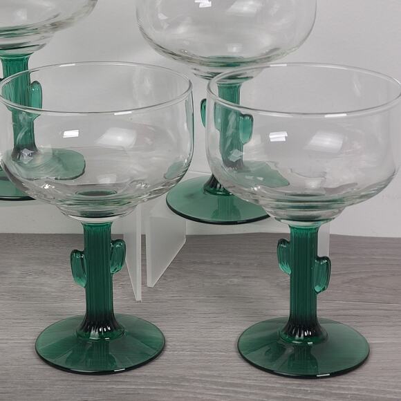 Libbey Margarita Glasses Green Cactus Stem Party Cinco de Mayo Set of 4 - Picture 3 of 7